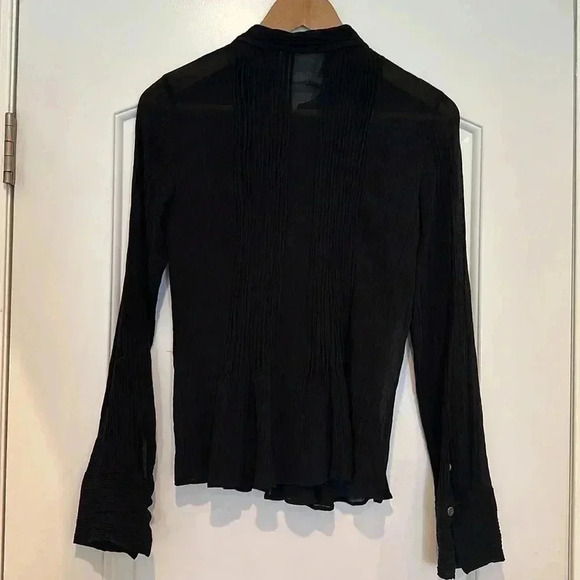 Theory 'Dionelle' Pintuck Pleat Textured Chiffon Black Sheer Blouse 100% Silk S - Picture 10 of 13